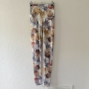 Emily Hsu Leggings Womens Small Tropical Pineapple High Waist Yoga Pants Gym USA